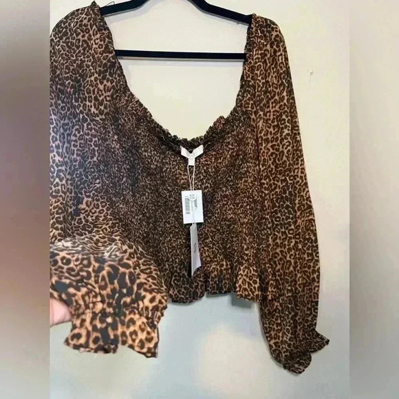 WAYF Jackie Animal Print Smocked Top - Size 3XL - NWT - Picture 2 of 9